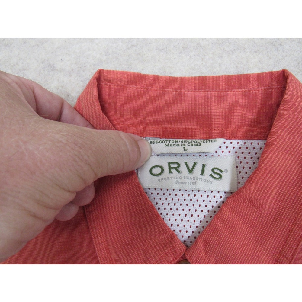 Orvis Mens Salmon Orange Long Sleeve Ventilated Fishing Shirt Large Roll Tab - Picture 3 of 6